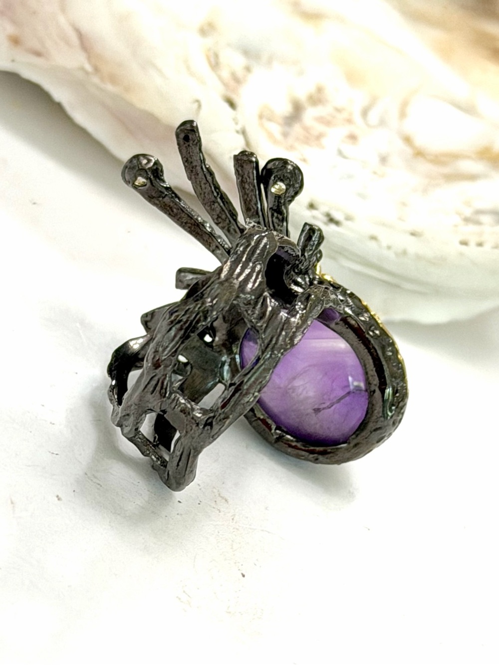 Artist Designed Coastal Sea Life Crab Amethyst Sterling Silver & 14k Ring - Picture 3 of 4